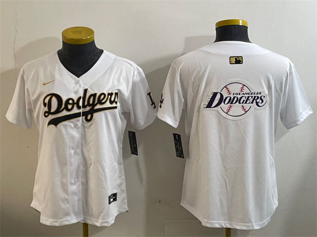 Women's Los Angeles Dodgers Team Big Logo White/Gold Home Limited Stitched Baseball Jersey(Run Small) Women's Los Angeles Dodgers Team Big Logo White/Gold Home Limited Stitched Baseball Jersey(Run Small)